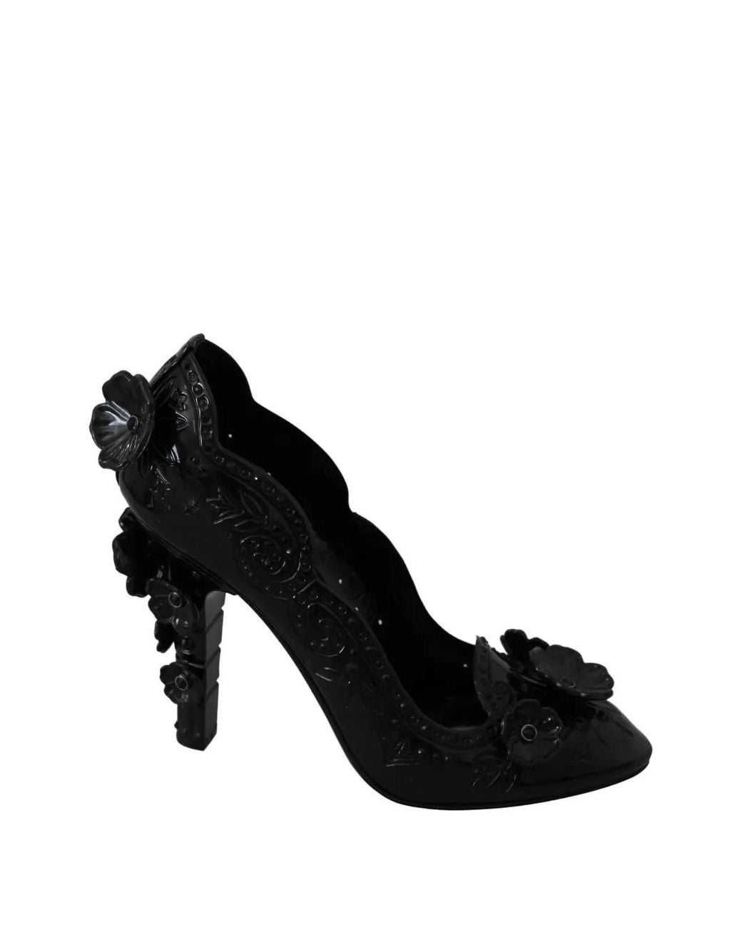 Dolce & Gabbana Black Flower-Embellished Cinderella Pumps
