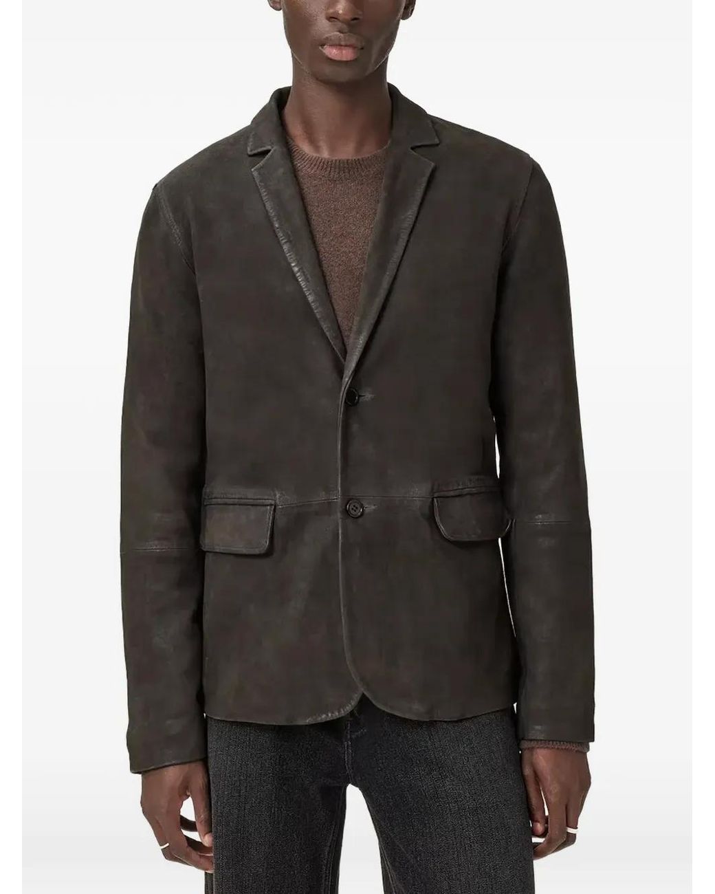 AllSaints Black Monet Waxed Suede Blazer for men