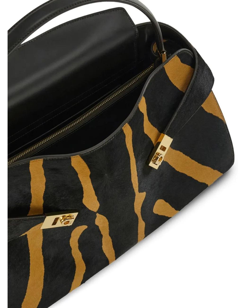 Ferragamo Black Zebra Pattern Buckle Soft Hug Shoulder Bag