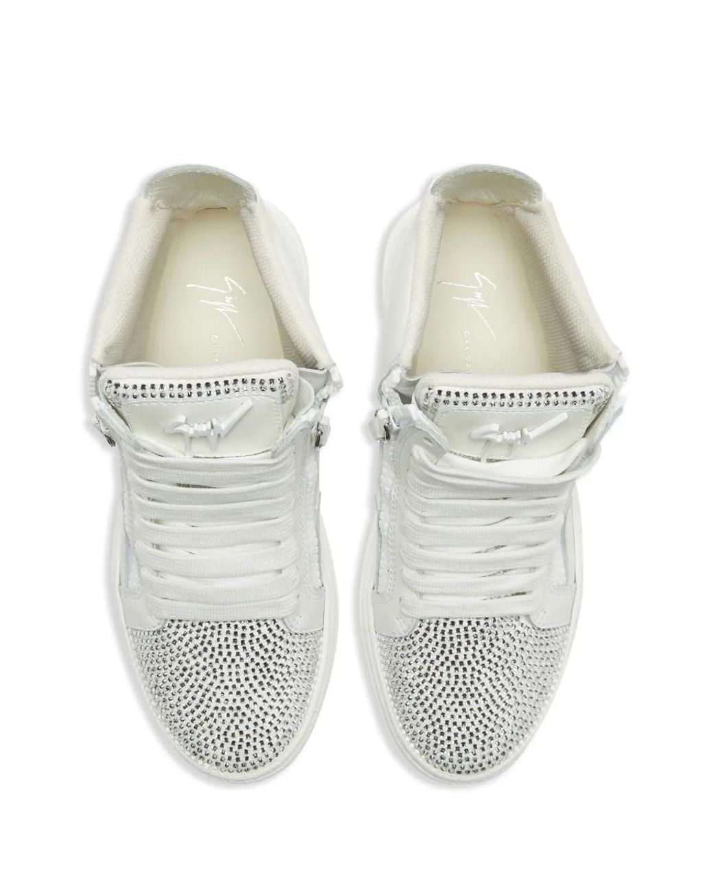 Giuseppe Zanotti White Crystal-Embellished High-Top Sneakers