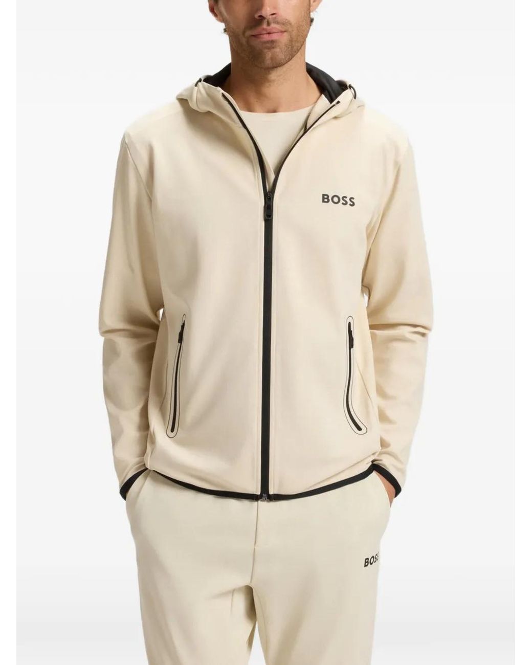 Boss Natural Active Stretch-Gabardine Zip-Up Hoodie With Thermoregulating Technology for men