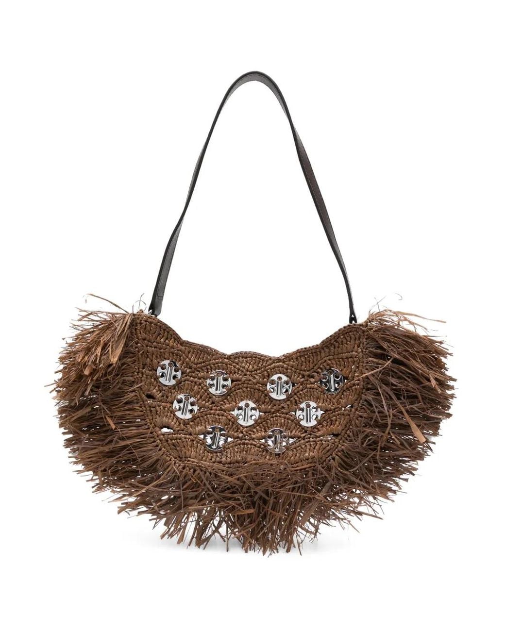 Rabanne Brown Crescent Moon Fringed Shoulder Bag