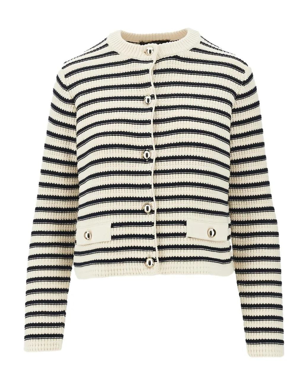 Weekend by Maxmara White Striped Button Cardigan