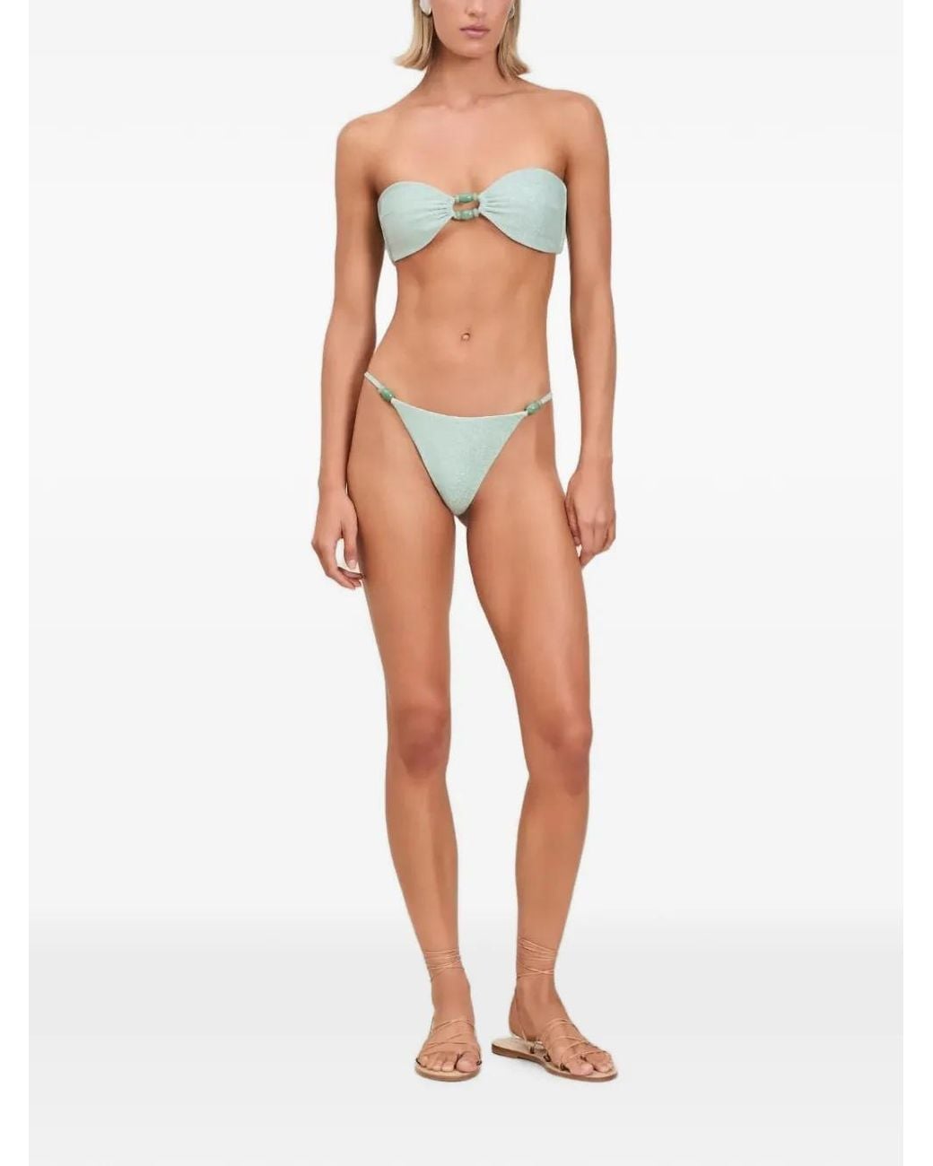 Devon Windsor White Alina Bead-Embellished Bandeau Bikini Bottoms
