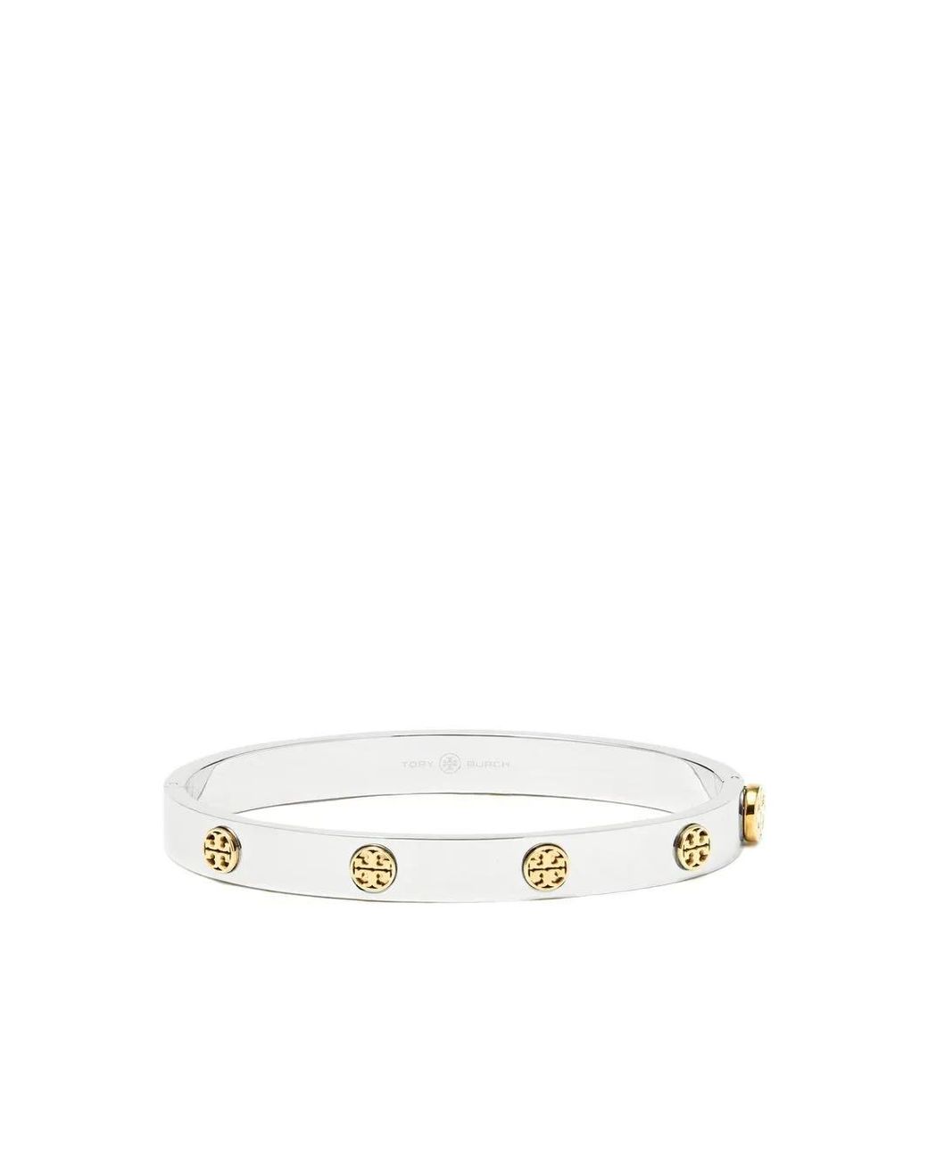 Tory Burch White Colored Steel Bracelet With Contrasting Logo