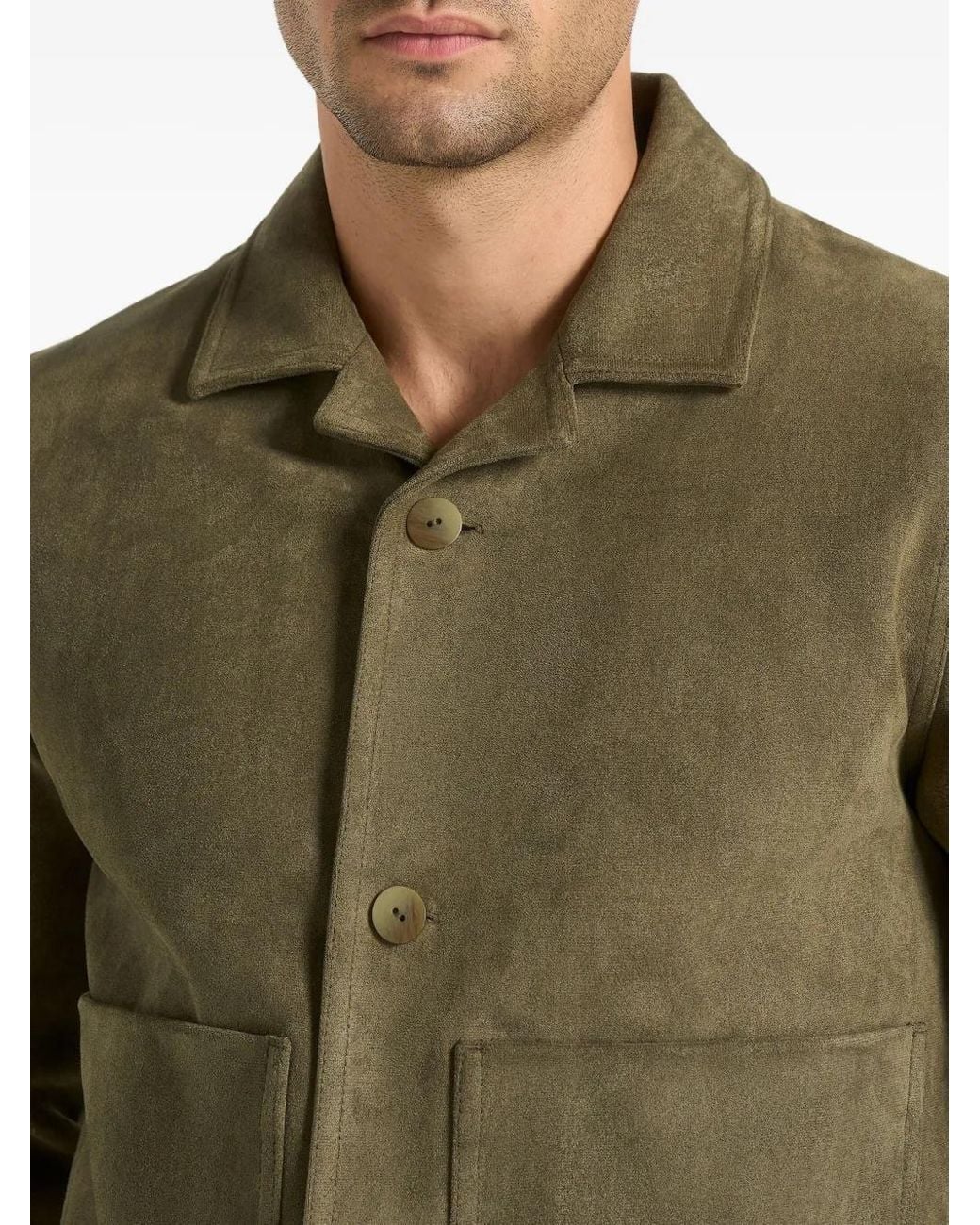 Manière De Voir Green Michel Suede-Effect Revere-Collar Jacket for men