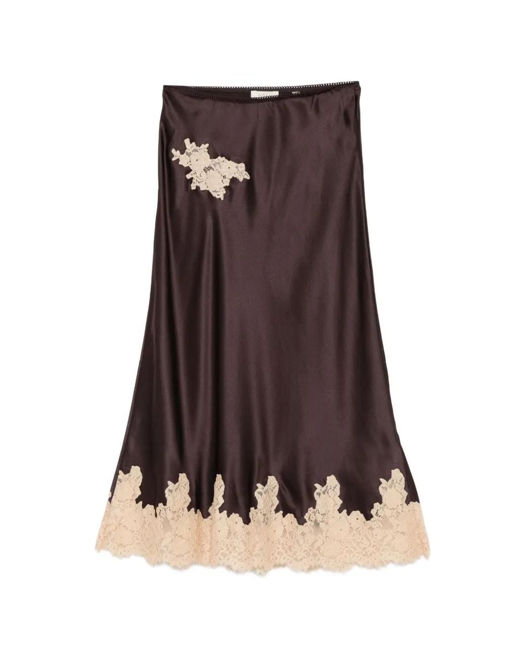 Doen Brown Elowette Lace-Trim Midi Skirt