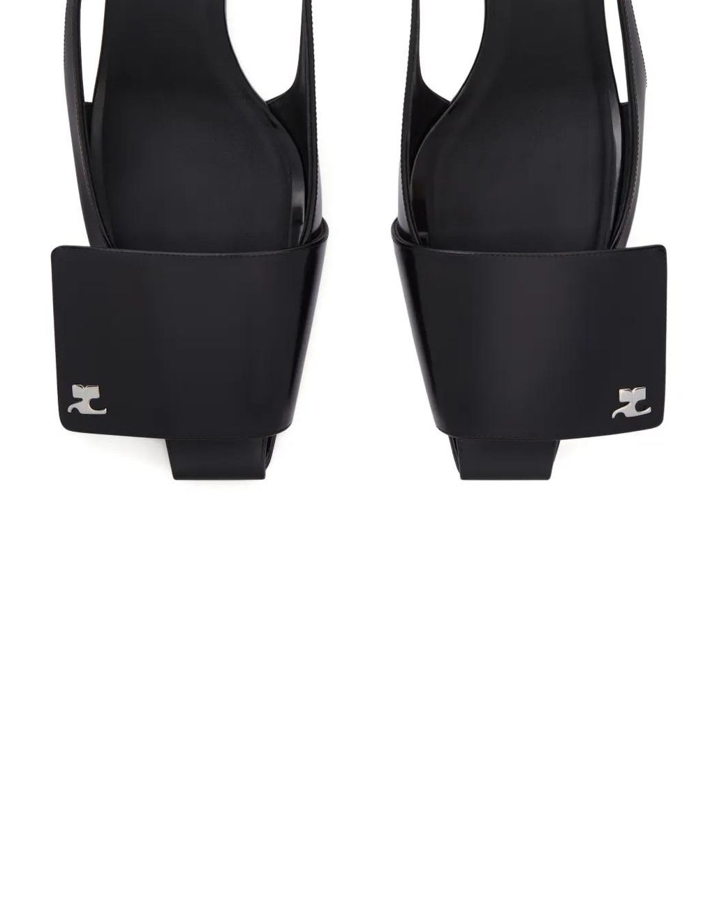 Courreges Black Fold Leather Slingbacks