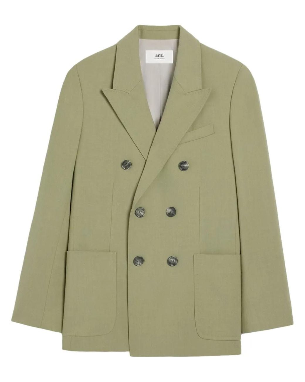 AMI Green Double-Breasted Peak-Lapel Blazer for men