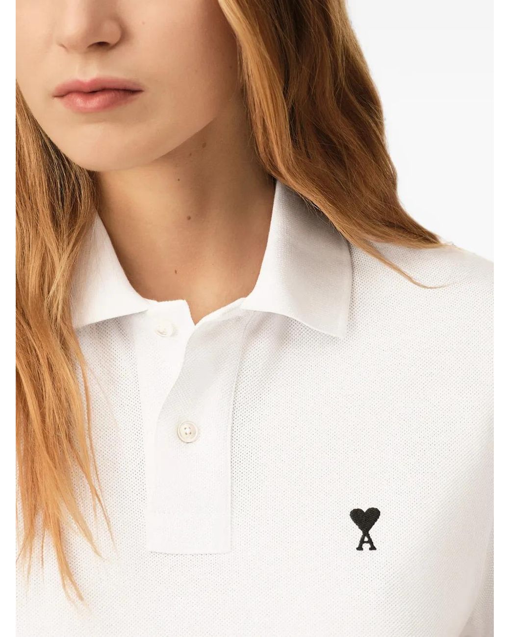 AMI White Cotton Polo With Ami De Coeur