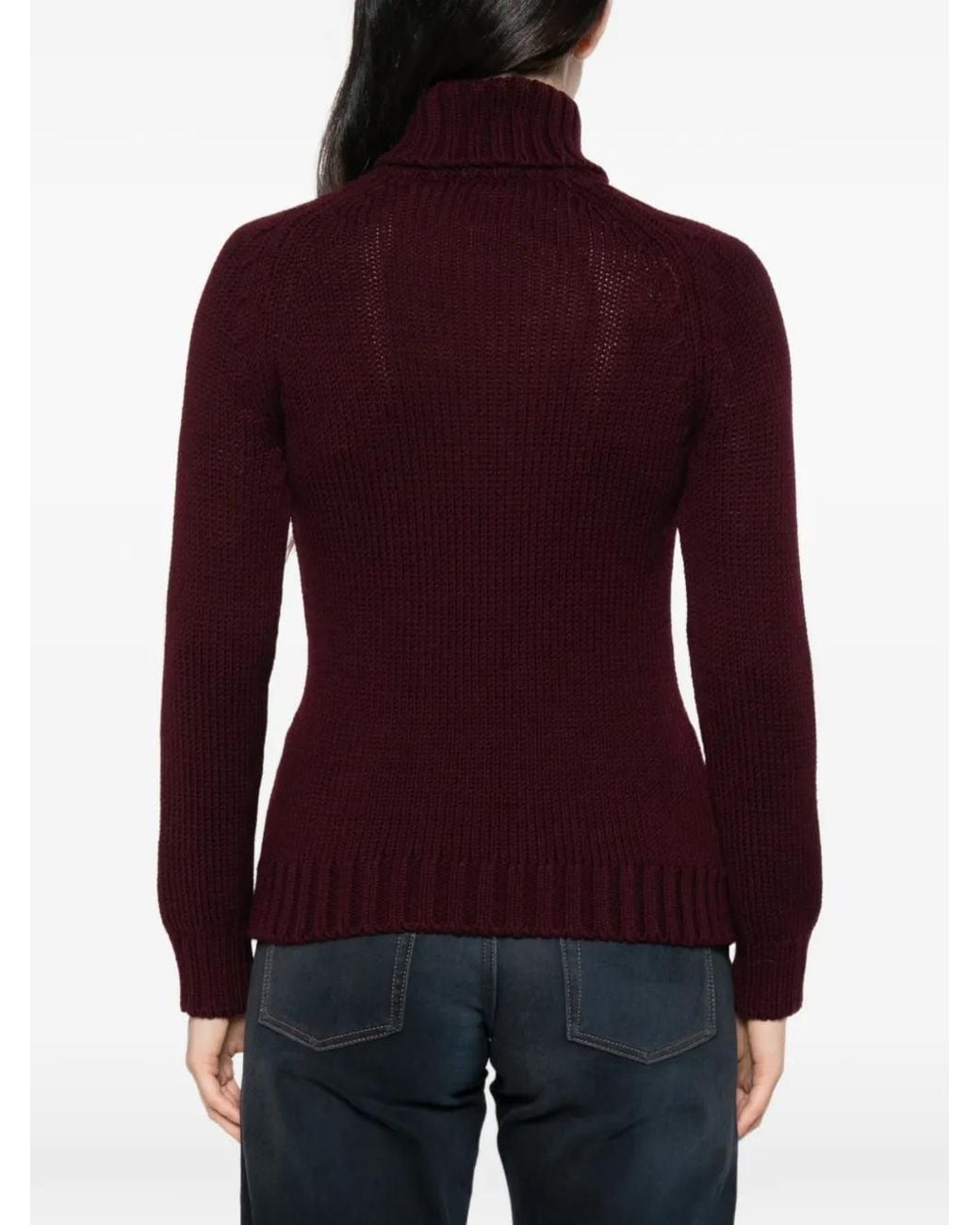 Base London Red Ribbed Roll-Neck Sweater