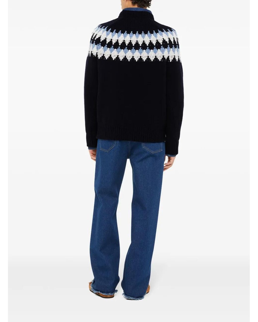 Alanui Black Fair Isle Intarsia-Knit Wool Sweater for men