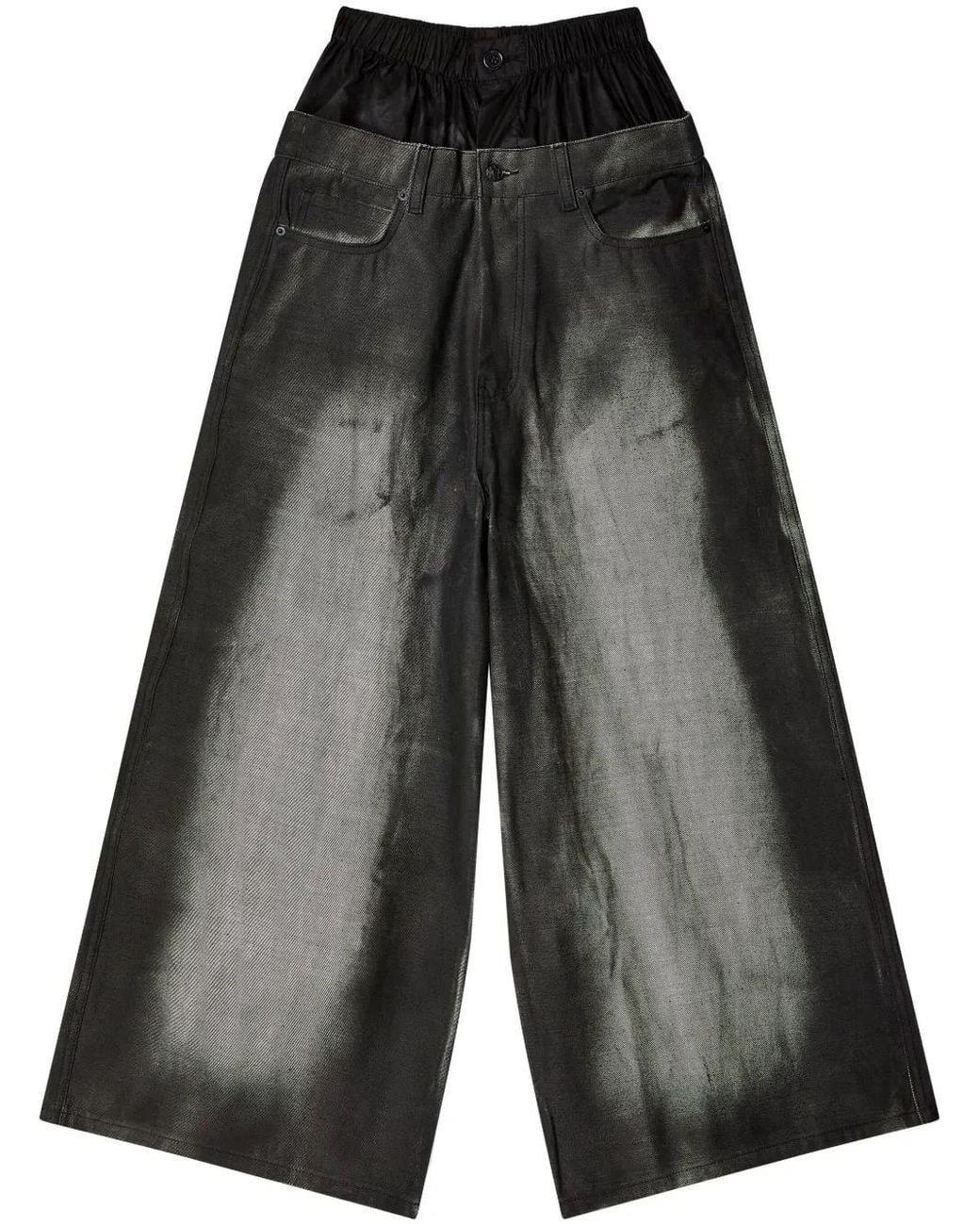 Melitta Baumeister Black Distressed-Finish Wide-Leg Jeans
