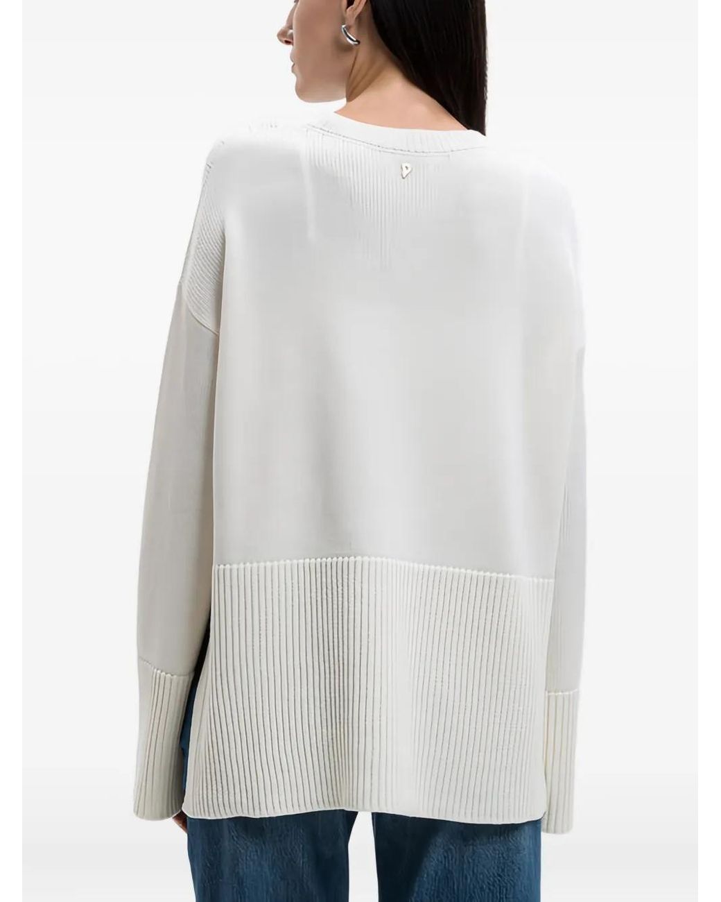 Dondup White Ribbed-Hem Sweater