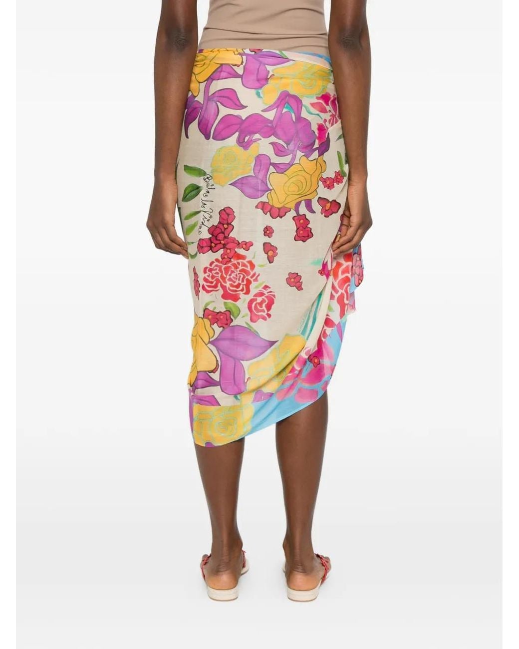 Donde Esteban White Floral-Print Pareo Skirt