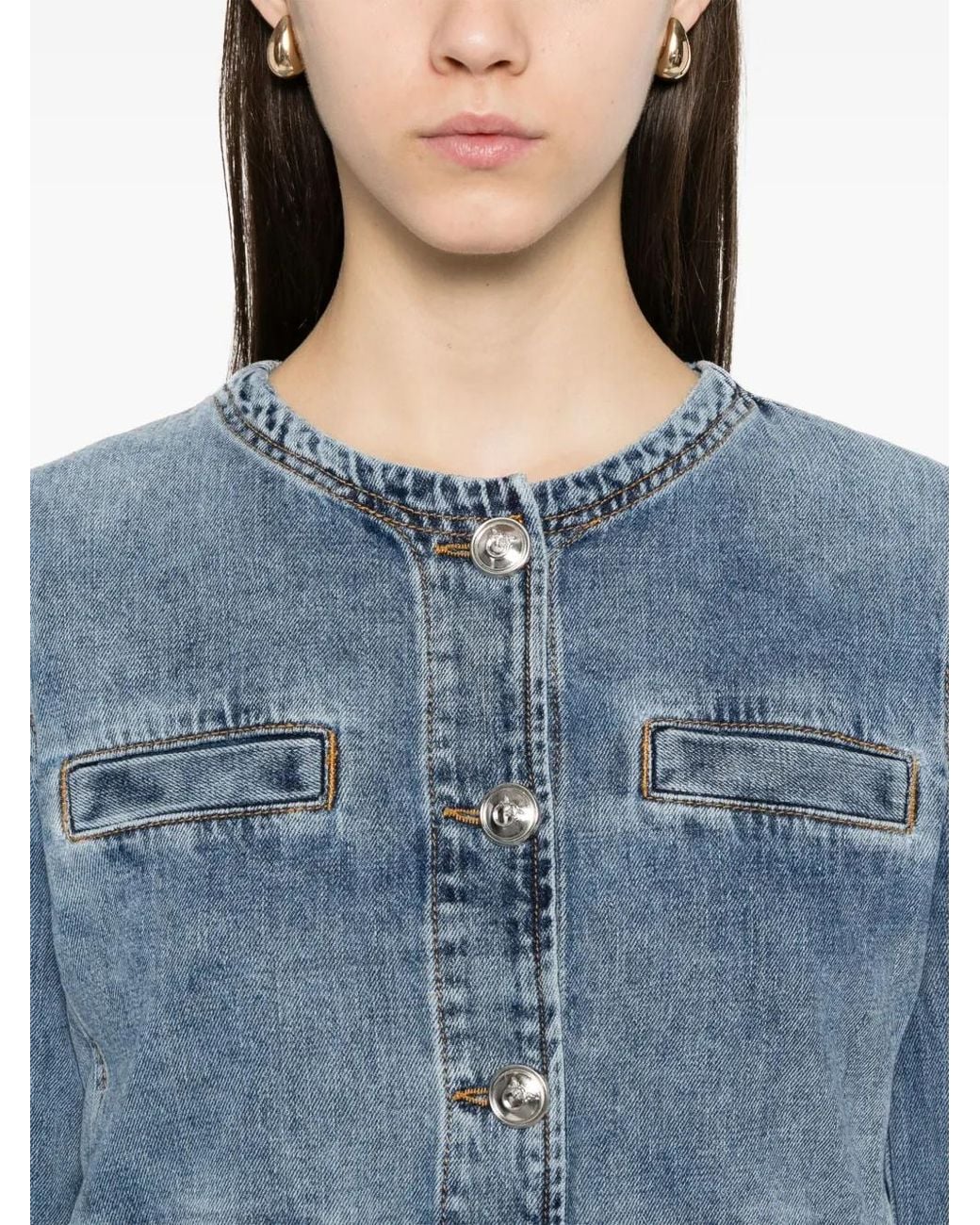 Pinko Blue Classic Cotton Jacket, Breathable Design
