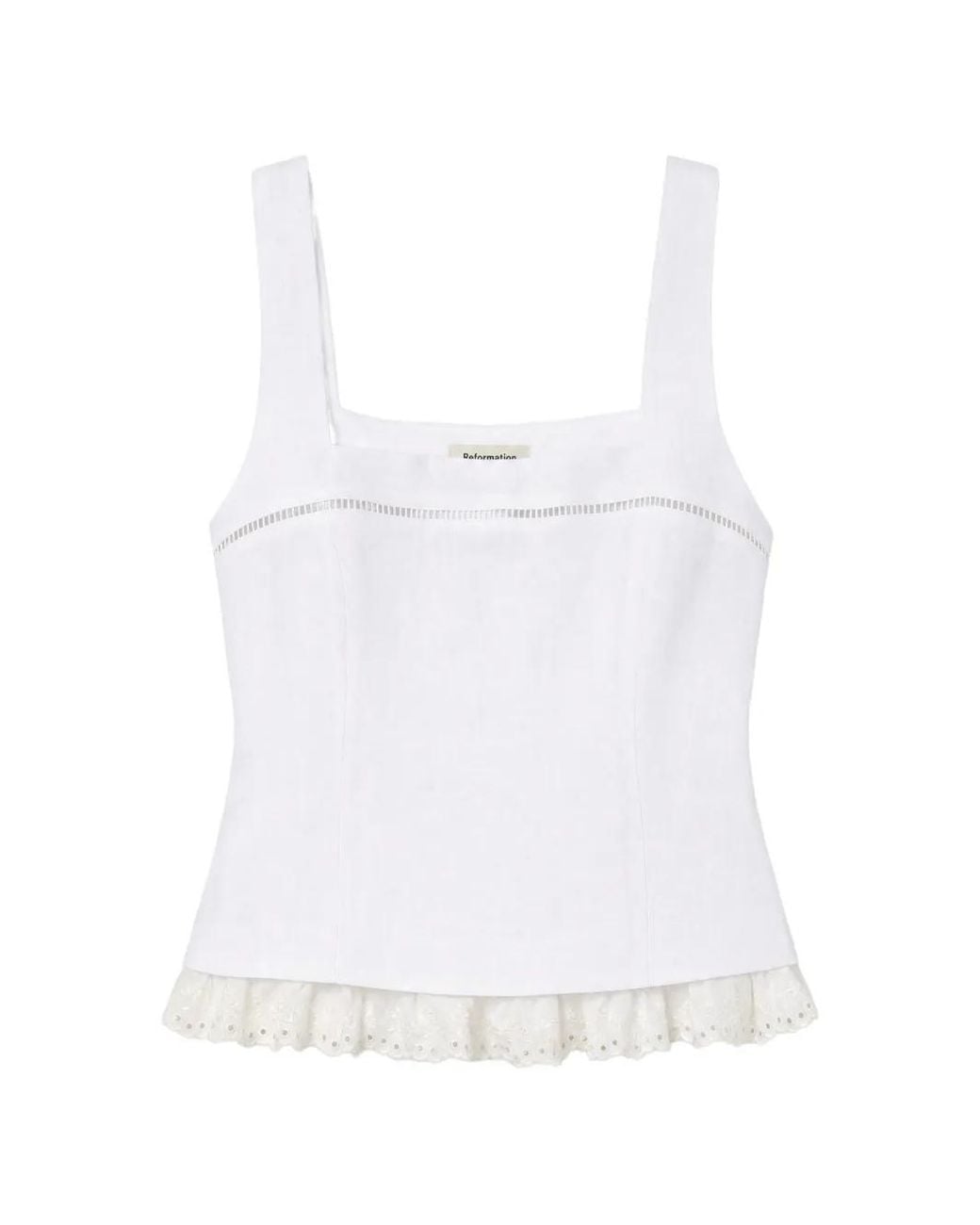 Reformation White Nanette Lace-Trim Top