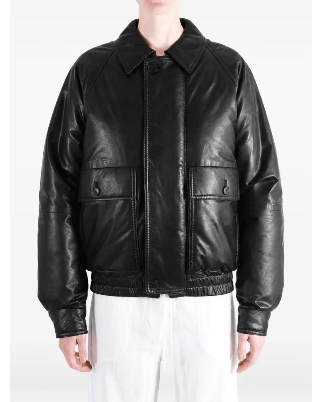 Auralee Black Veste En Cuir À Manches Raglan