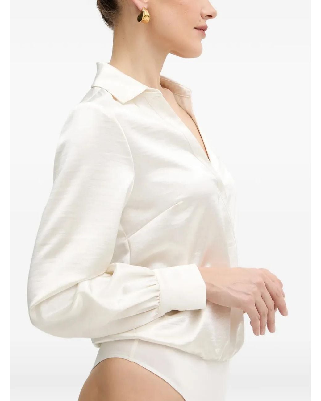 Guess White Collared Wrap Blouse