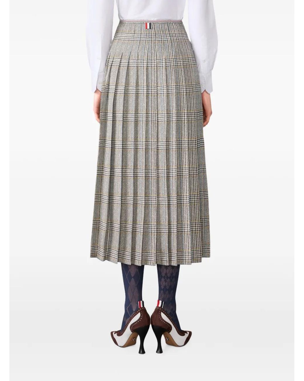 Thom Browne Gray Hunting Tweed Silk Twill Pleated Skirt