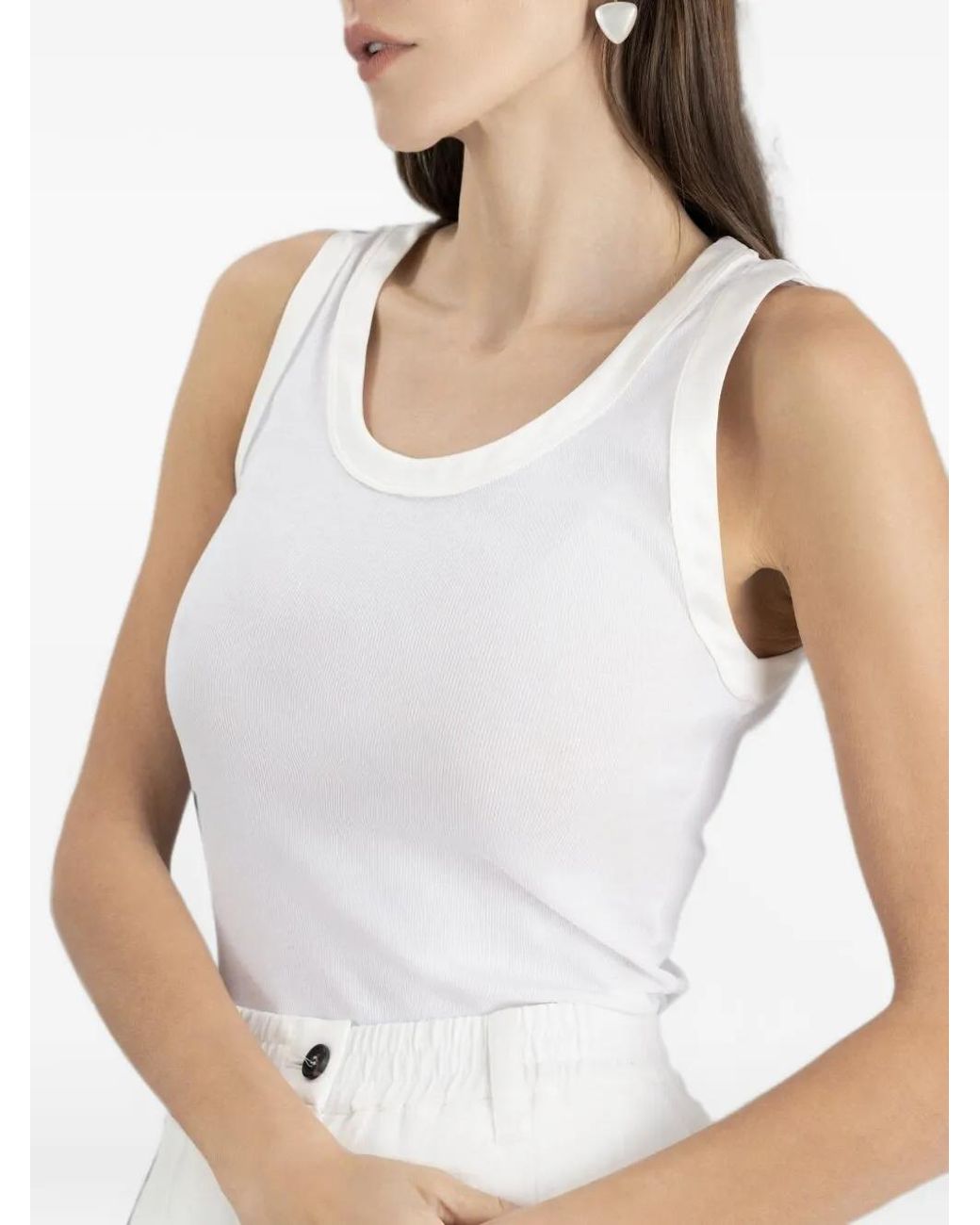 Brunello Cucinelli White Ribbed-knit Silk-trim Tank Top