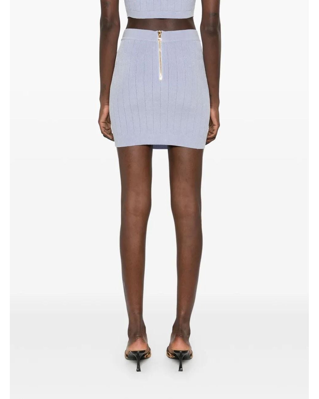 Balmain Blue Button Detailed High-Rise Mini Skirt