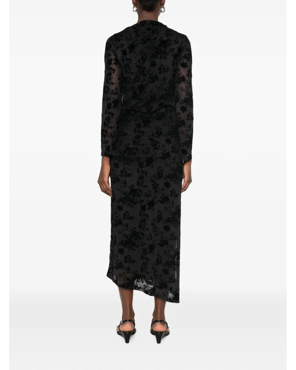 Imperial Black Floral-Print Devoré-Effect Midi Dress