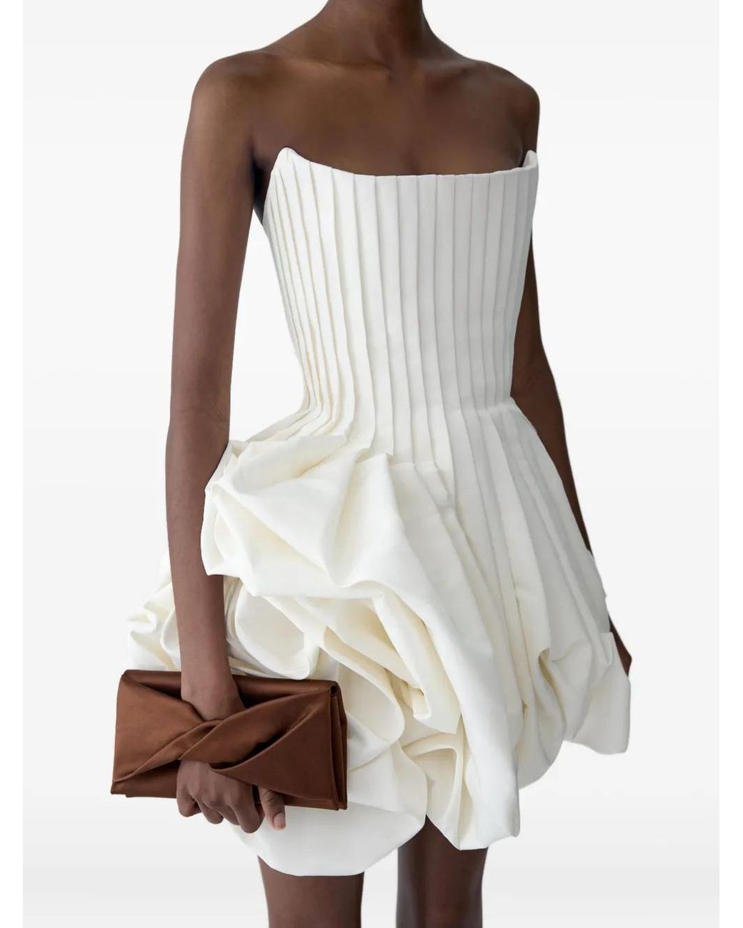 Carolina Herrera Natural Pleated Mini Dress