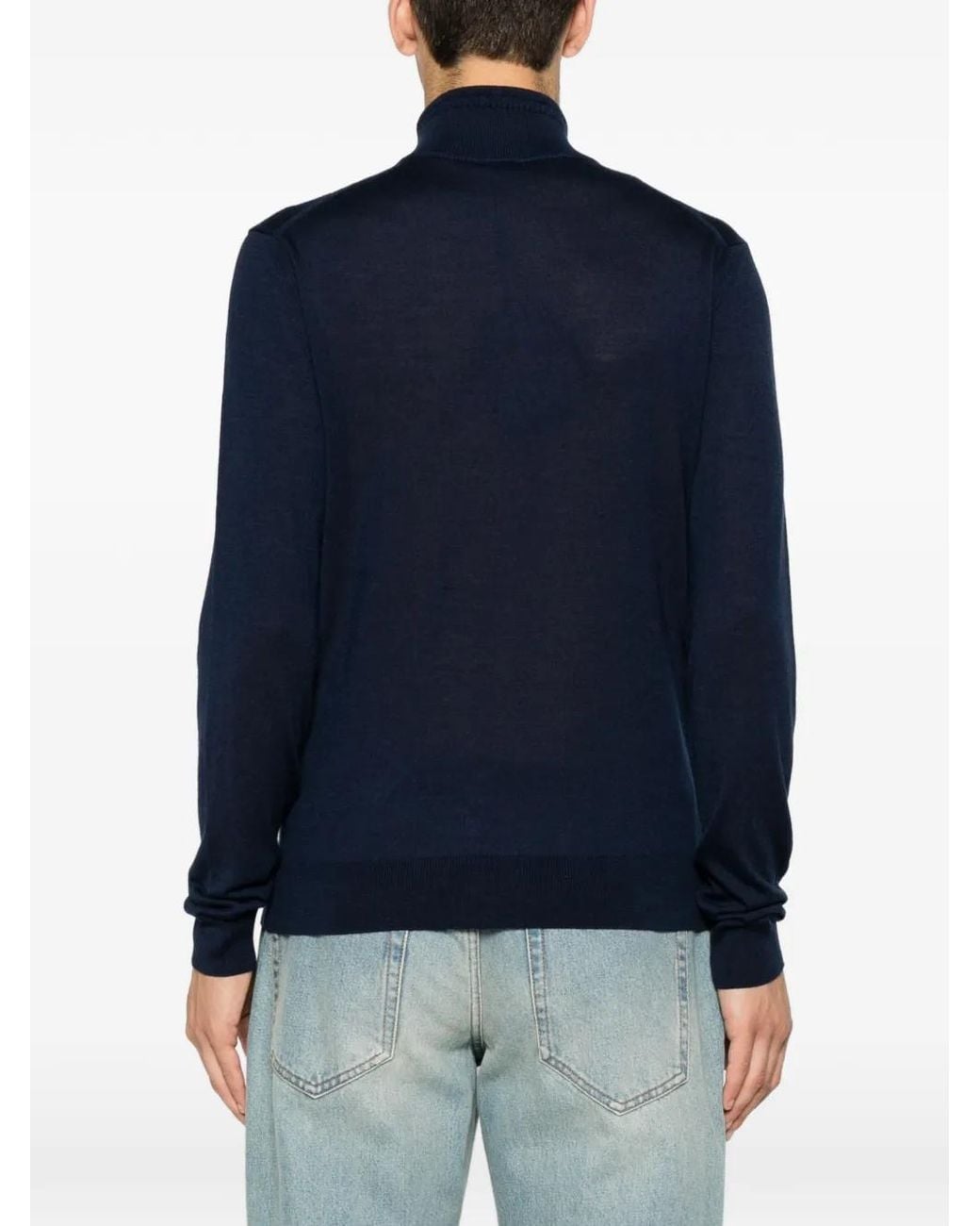 Etro Blue Wool And Silk Blend Half-Zip Sweater With Logo Embroidery for men