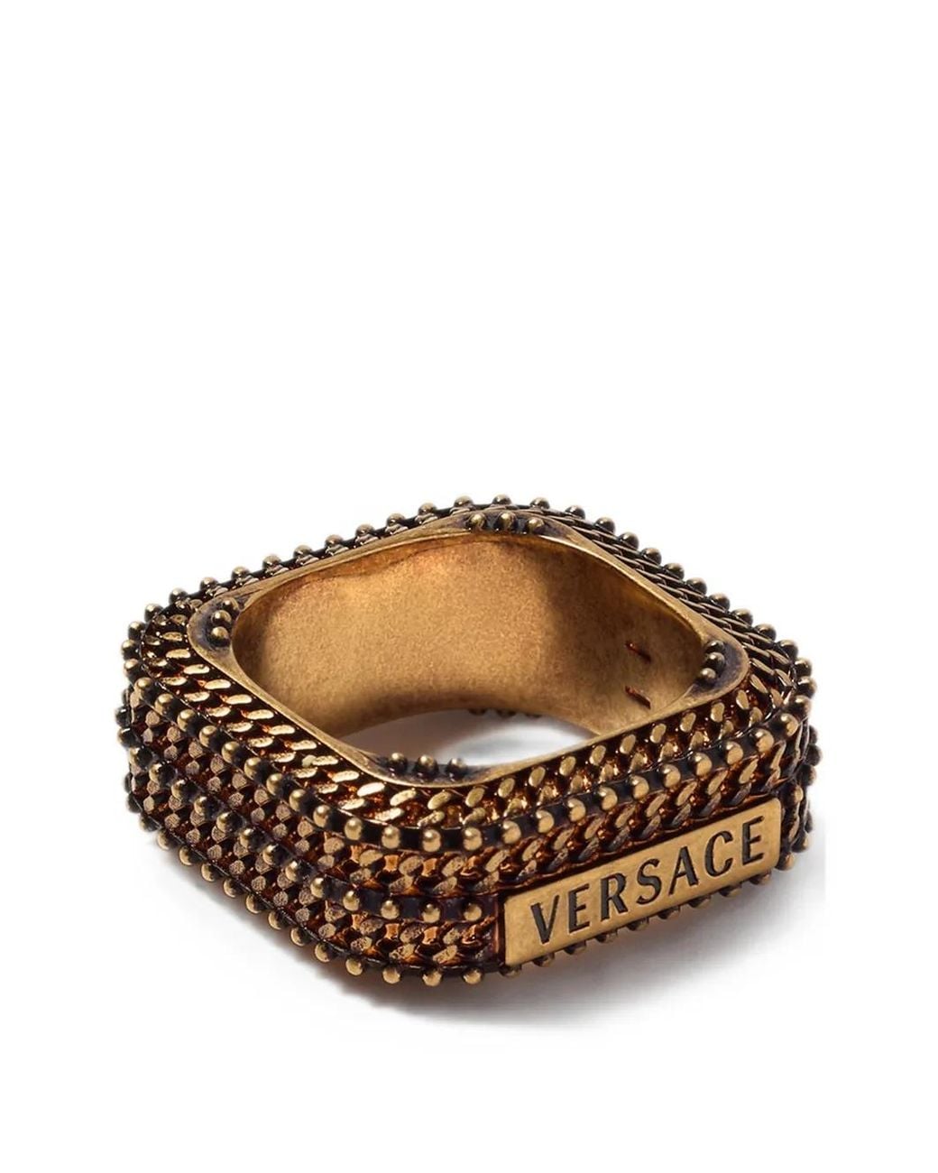 Versace Brown Bague Carrée À Plaque Logo for men