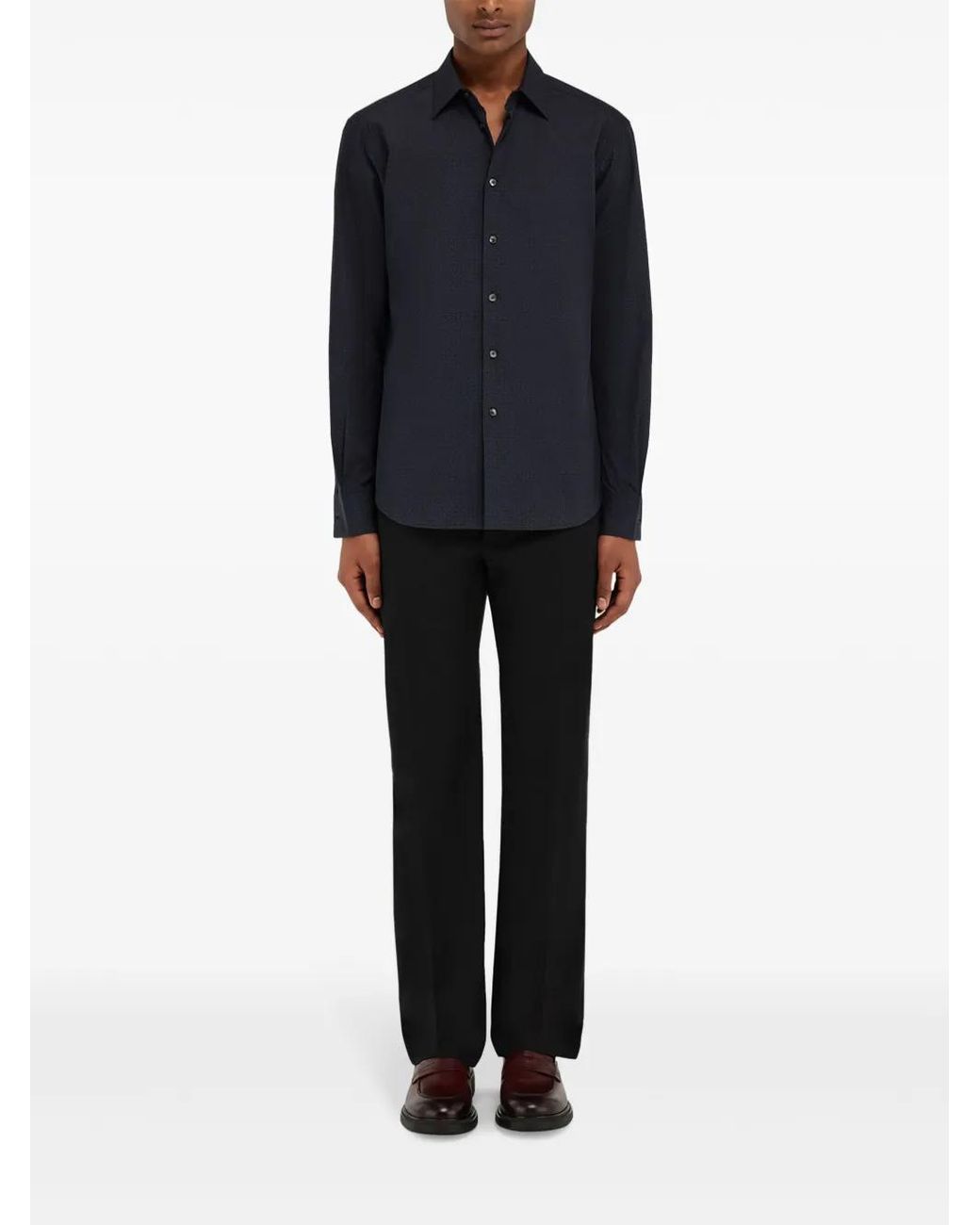 Ferragamo Blue Micro-Patterned Shirt for men