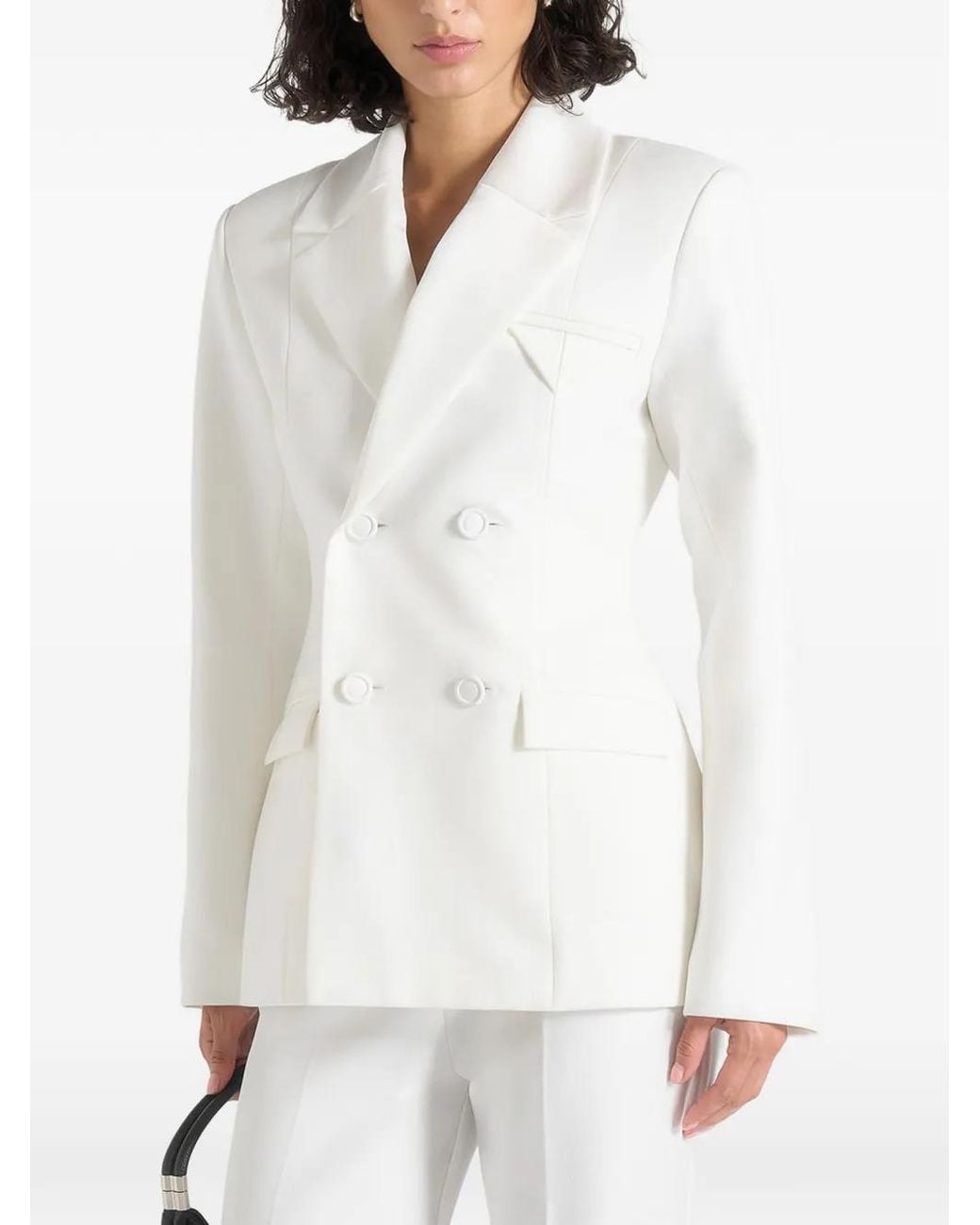 Manière De Voir White Maia Double Breasted Satin Lapel Hourglass Blazer