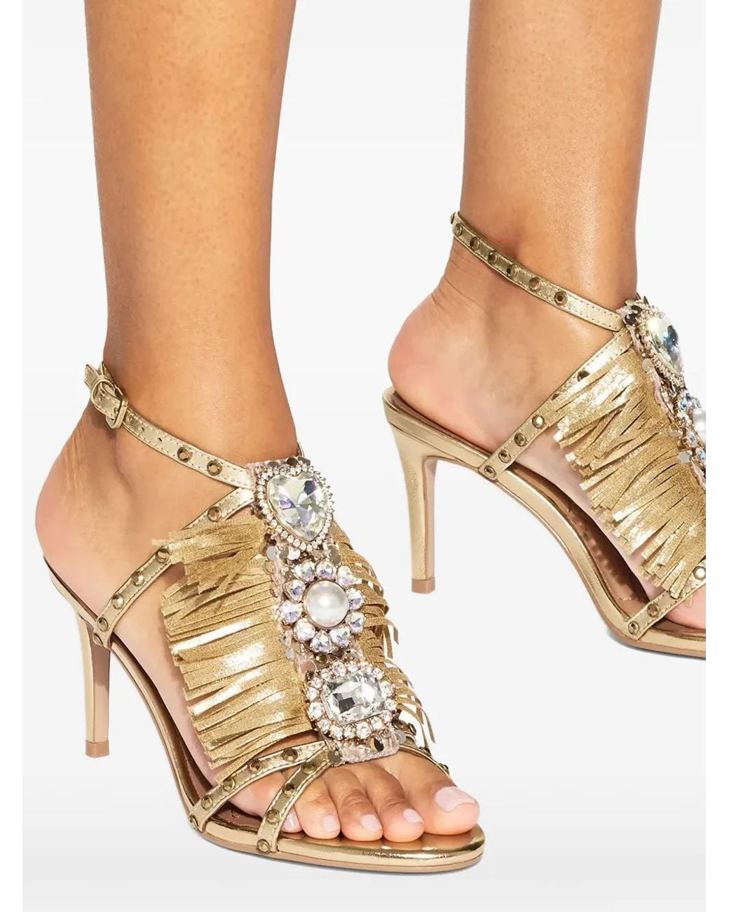 Kurt Geiger Metallic Fringed Embellished Sandals
