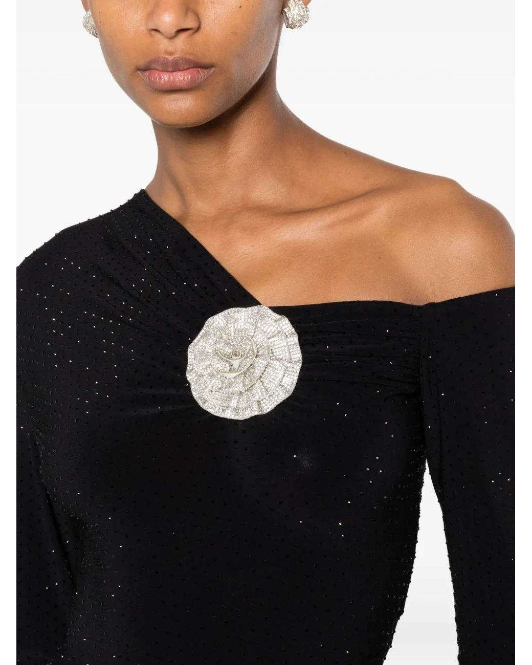 Miron Black Embellished Floral-Accent Maxi Dress