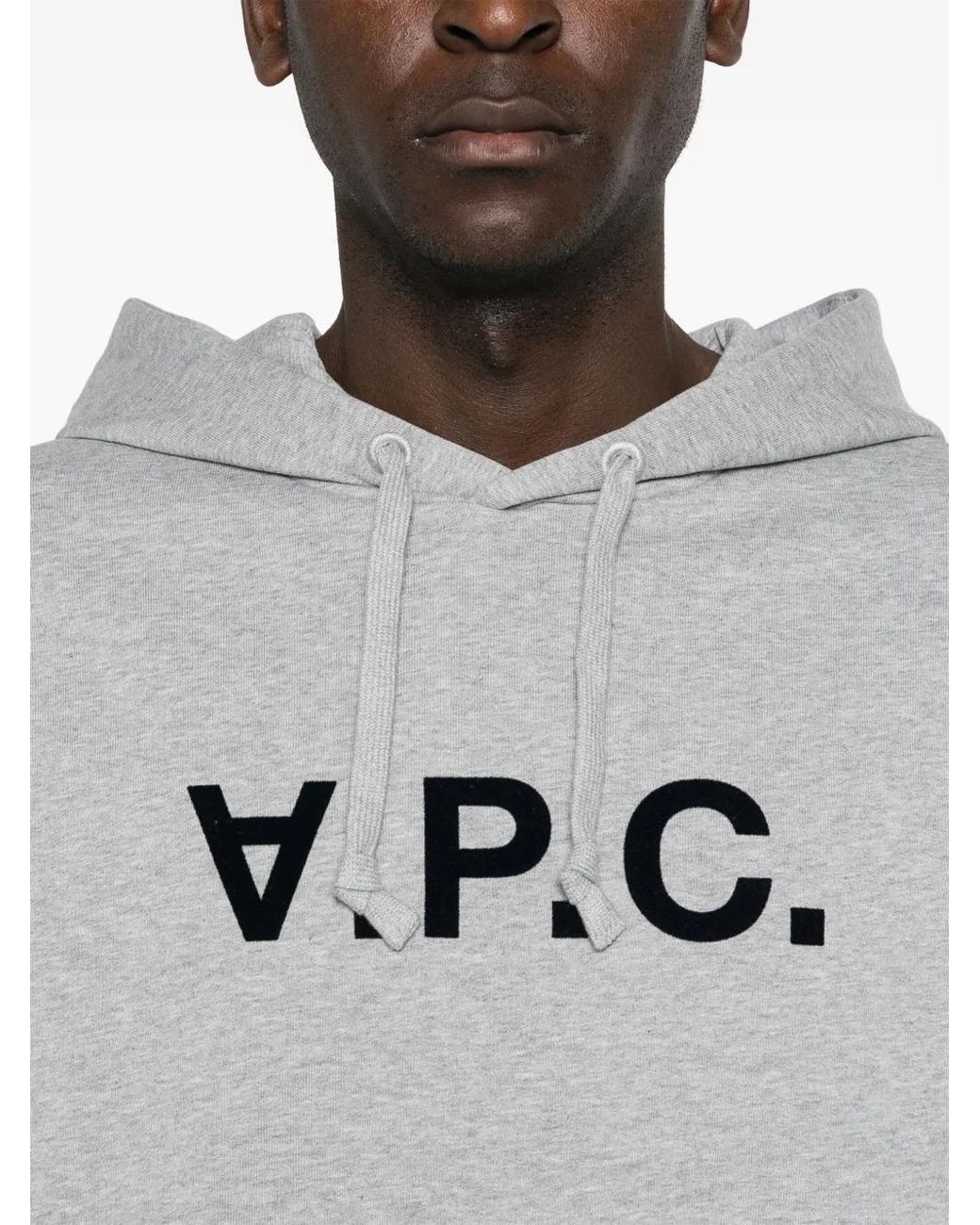 A.P.C. Gray Flocked-Logo Cotton Hoodie for men