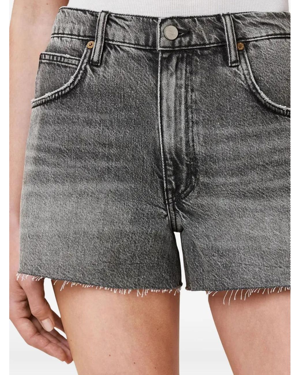 AllSaints Gray Tate Frayed-Hem Denim Shorts