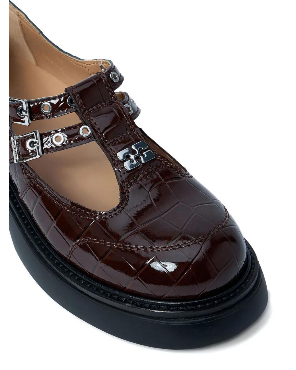 Ganni Black Butterfly Crocodile-Effect Buckle Loafers