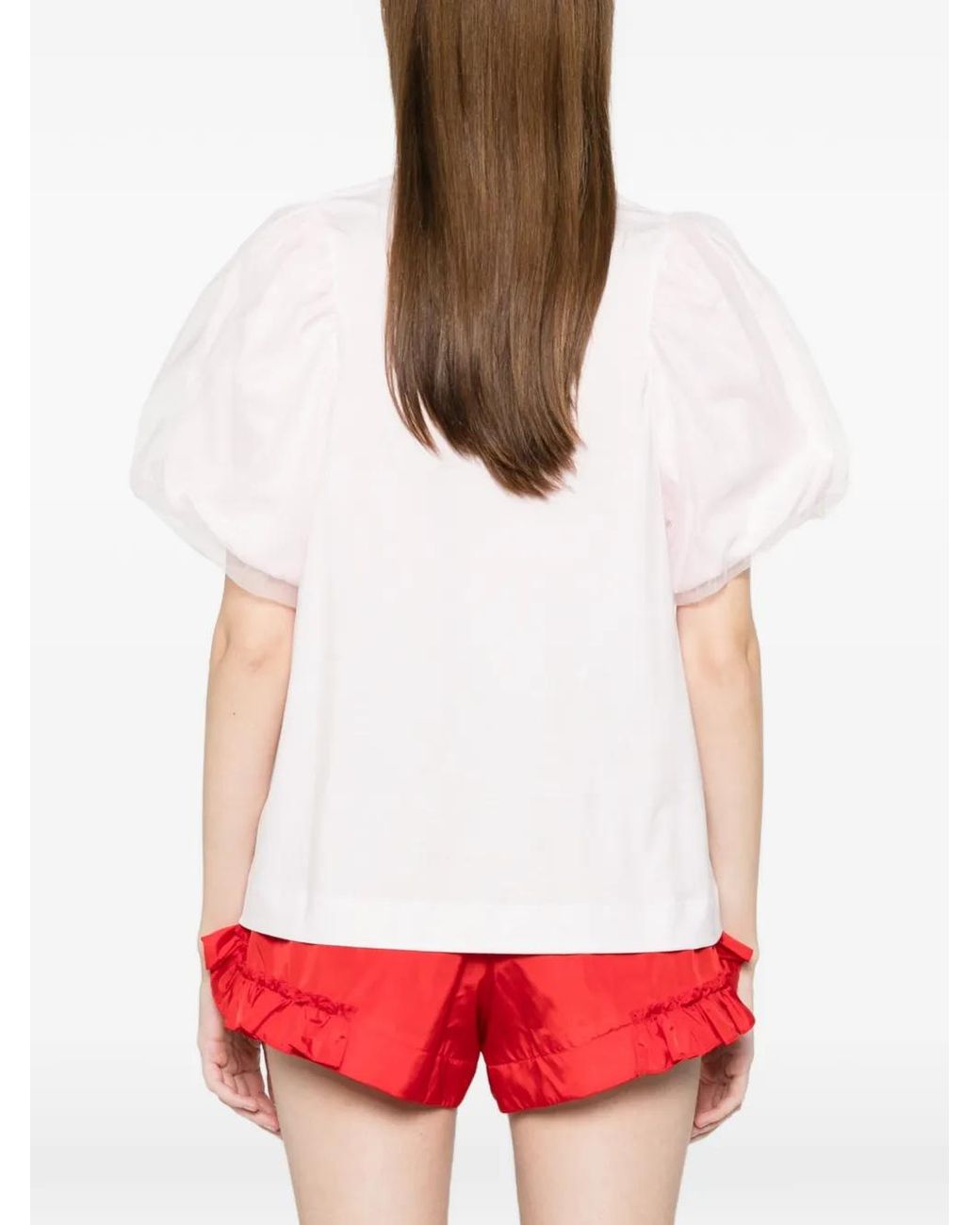 Simone Rocha White Puff-Sleeve Flower T-Shirt