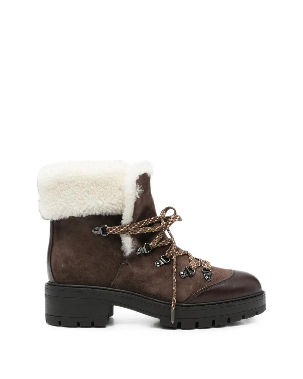 Aquazzura Brown Val D'Isere Shearling-Trim Ankle Boots