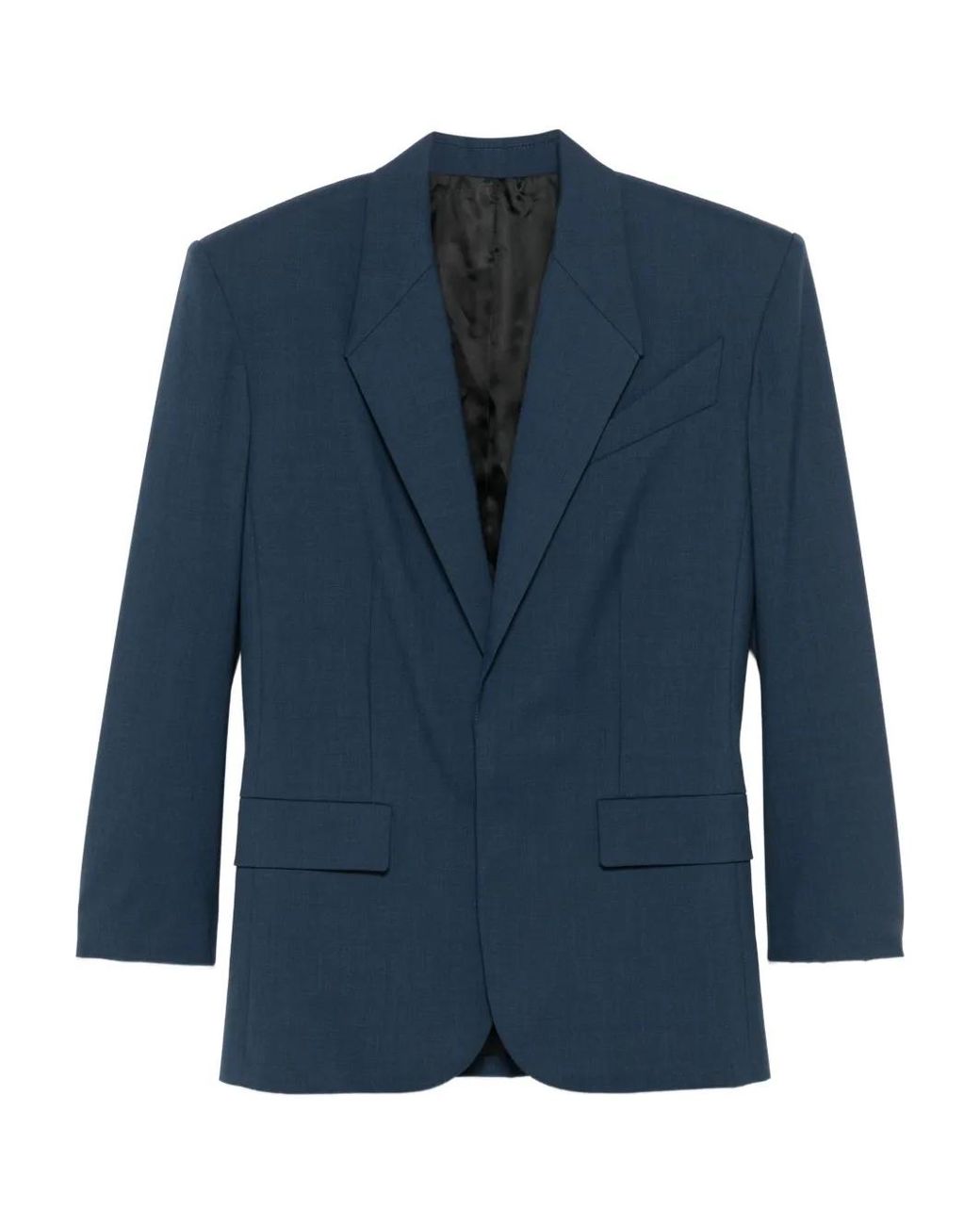 Mugler Blue Single-Breasted Wool Blazer for men