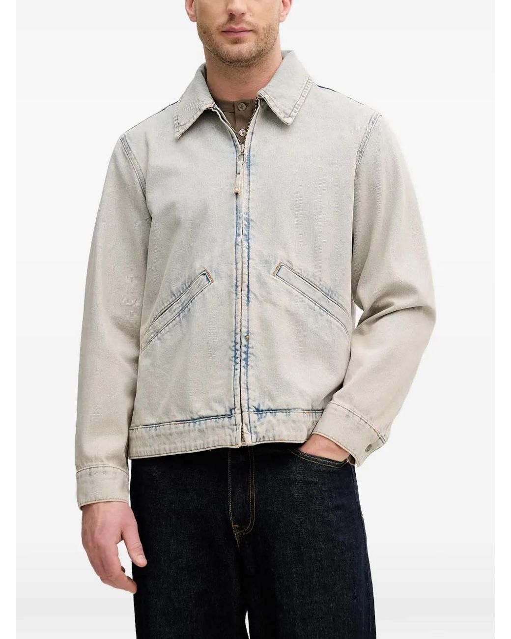 Sisley Gray Acid-Wash Zip-Up Denim Jacket for men