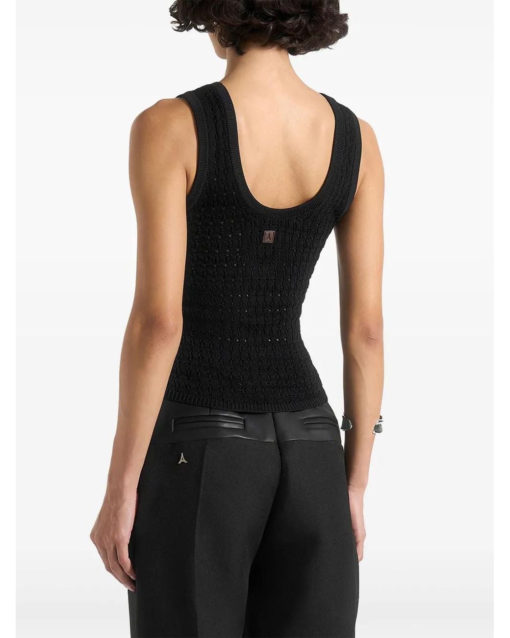 Manière De Voir Black Nora Pointelle Knitted Tank Top With Knot Button