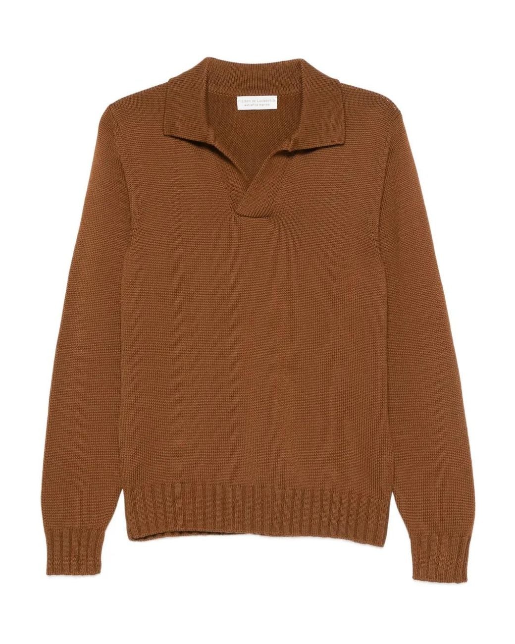 FILIPPO DE LAURENTIIS Brown Polo-Collar Wool Sweater for men
