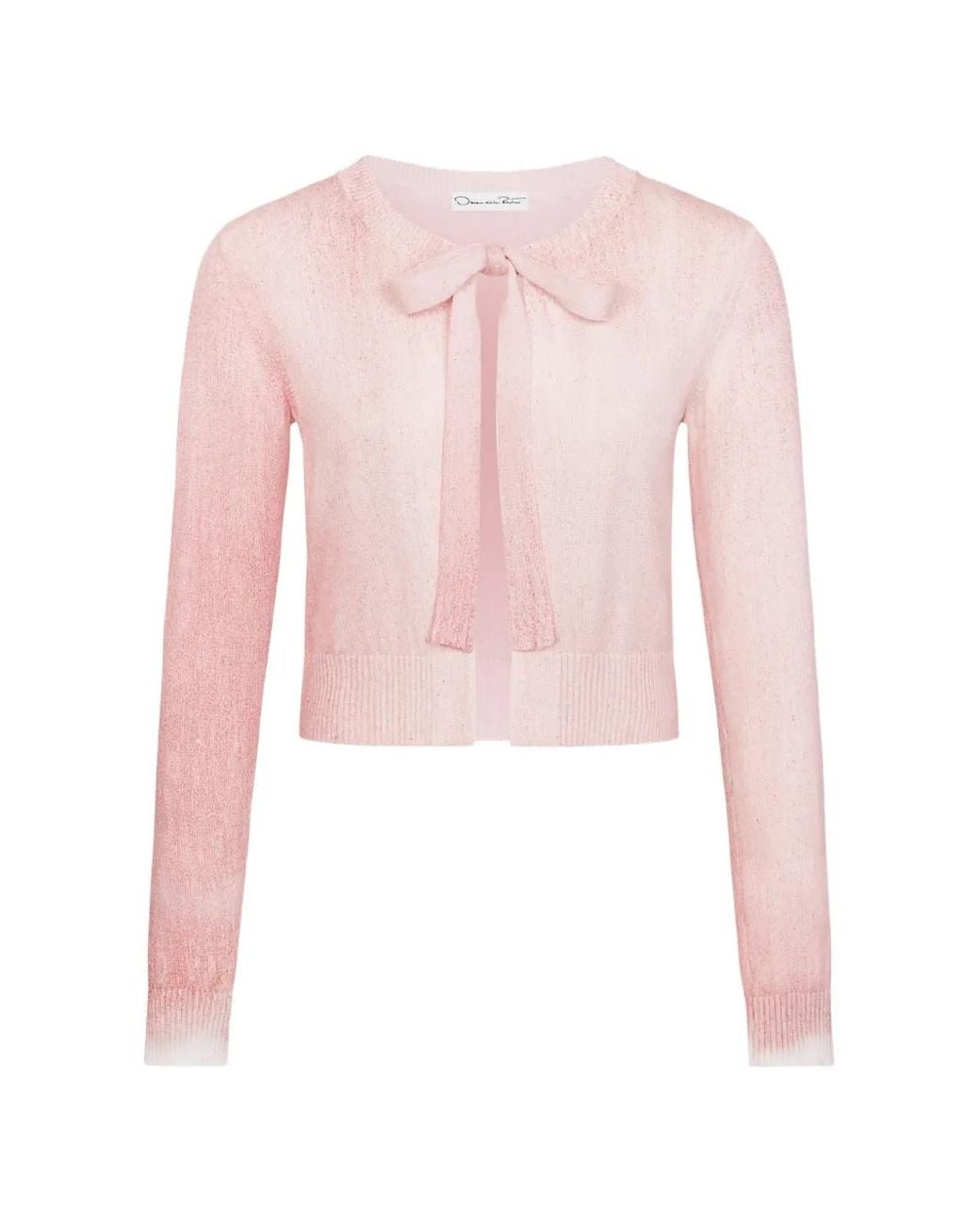 Oscar de la Renta Pink Tie-Neck Cropped Cardigan