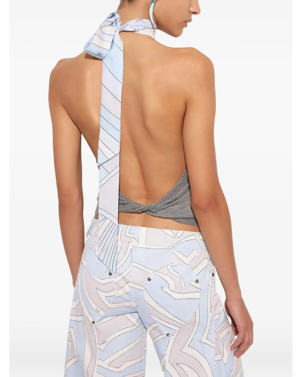 Emilio Pucci Gray Wool Top With Scarf Detail