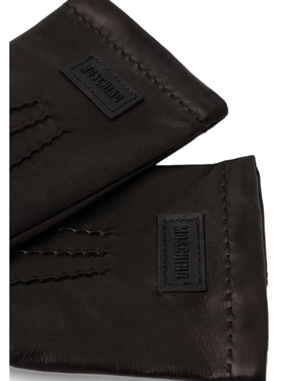 Moschino Black Logo-Patch Leather Gloves for men