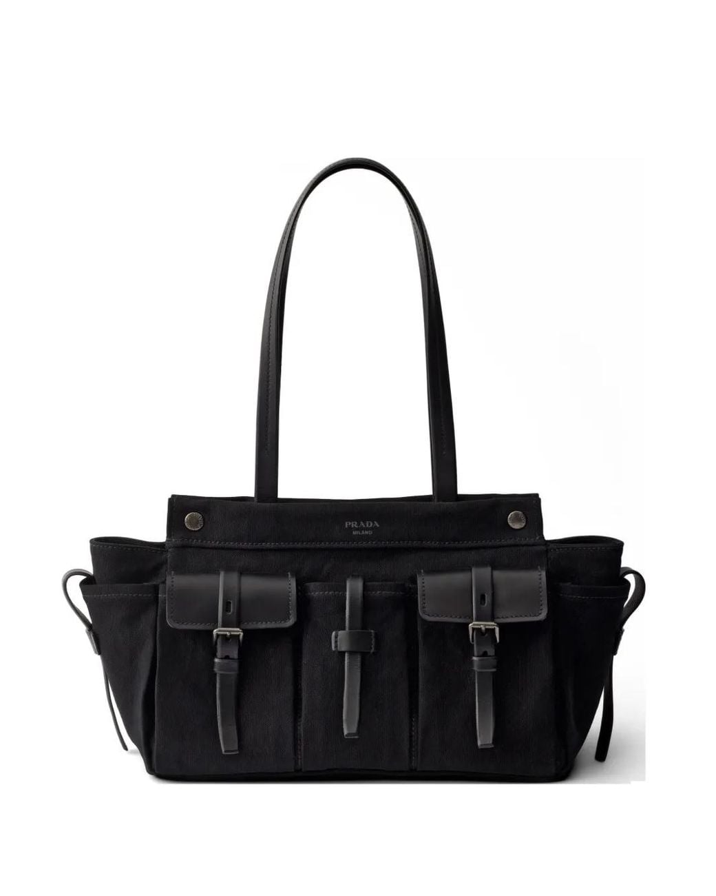Prada Black Route Large Canvas And Leather Tote Bag
