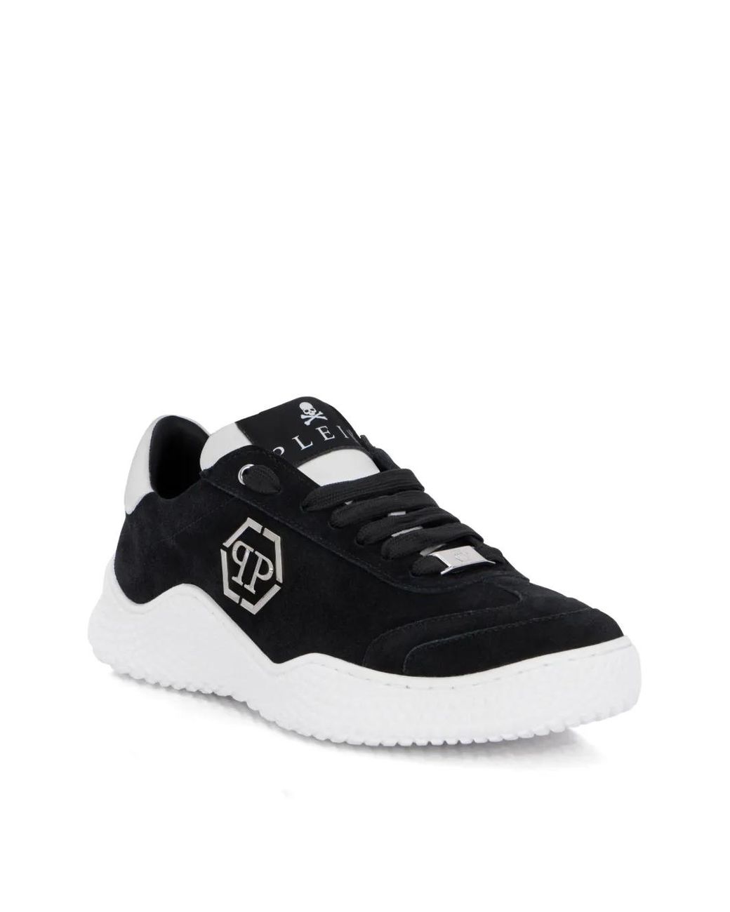 Philipp Plein Black Hexagon-Logo Suede Sneakers
