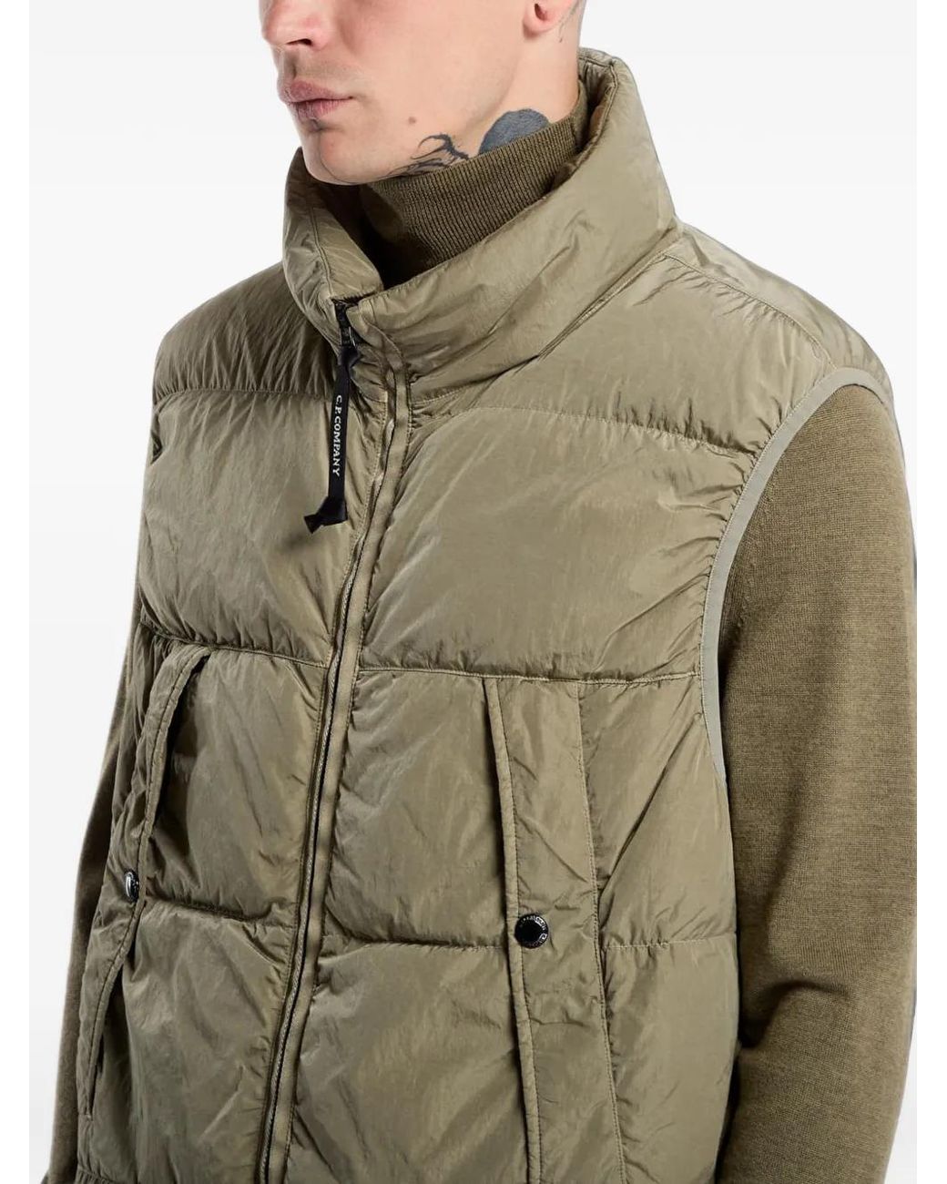 C P Company Green Gilet Matelassé À Col Montant for men