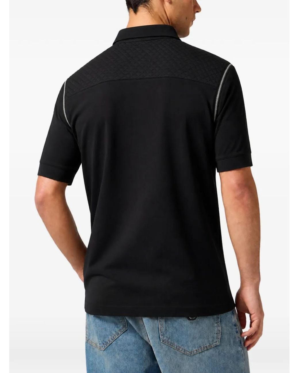 Philipp Plein Black Polo T-Shirt Zippers On Sleeves for men